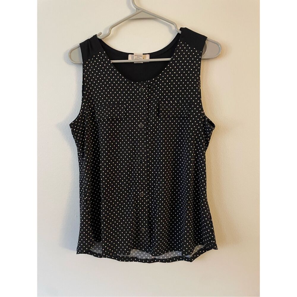 Dana Belle Medium Womens Tank Top Black Polka Dot Blouse